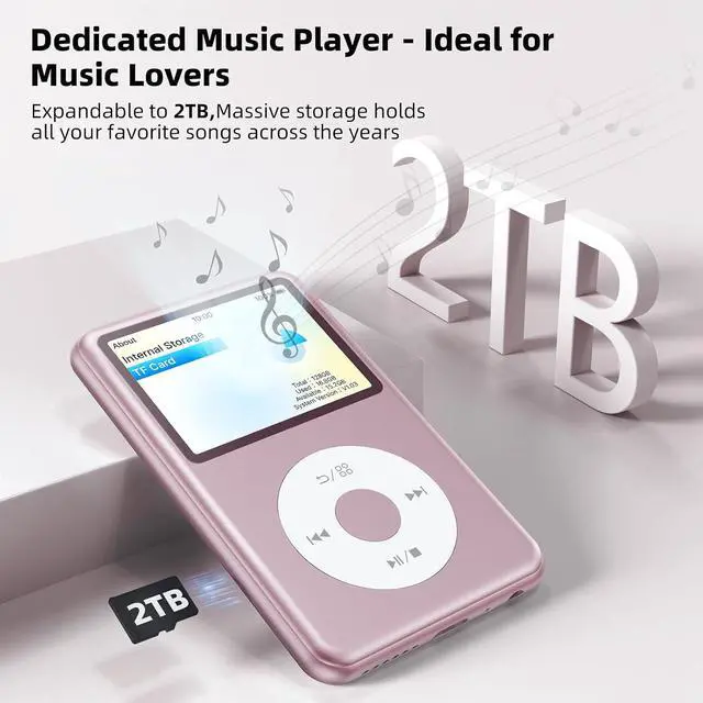 Alt view image 6 of 7 - Y2 Mp3 Player with Bluetooth, Lossless DSD DAC FLAC Support, Portable 8GB Classic Dedicated Audio Music Player with Playlists, Supports up to 2TB Pink