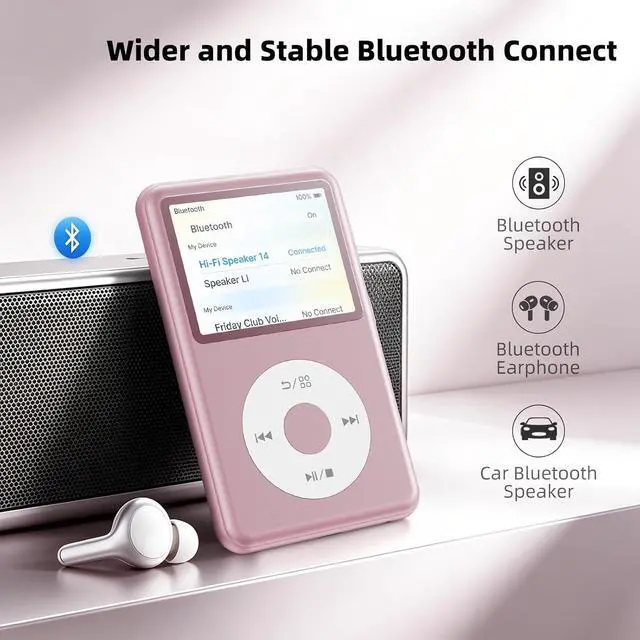 Alt view image 7 of 7 - Y2 Mp3 Player with Bluetooth, Lossless DSD DAC FLAC Support, Portable 8GB Classic Dedicated Audio Music Player with Playlists, Supports up to 2TB Pink