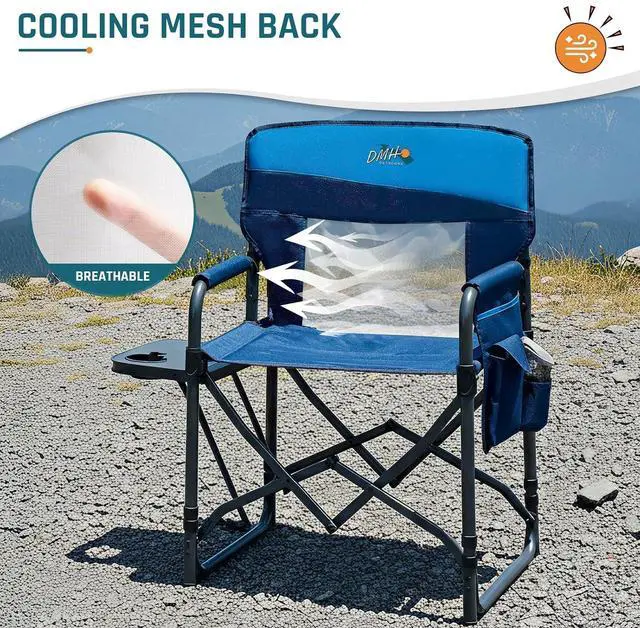 Alt view image 5 of 7 - Camping Directors Chair with Side Table & Breeze Mesh Backrest | Oversized Heavy Duty Lawn Chairs with Pocket, 1-Step Setup Portable Folding Camp Chair for Beach, Sports, Fishing, Tailgating