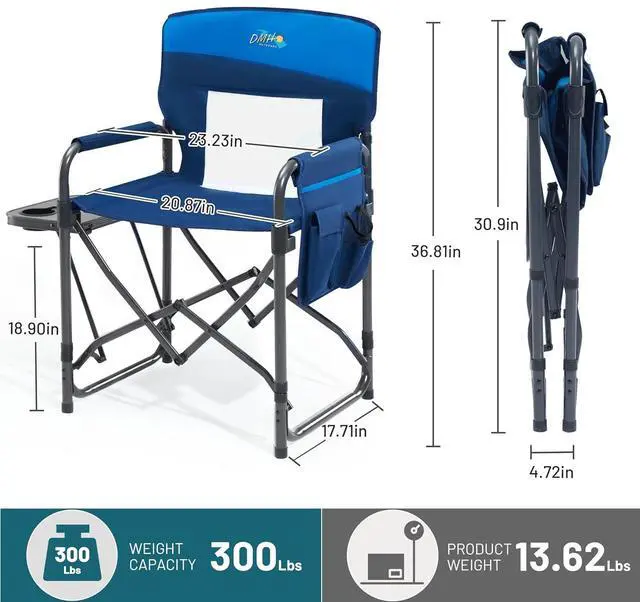 Alt view image 2 of 7 - Camping Directors Chair with Side Table & Breeze Mesh Backrest | Oversized Heavy Duty Lawn Chairs with Pocket, 1-Step Setup Portable Folding Camp Chair for Beach, Sports, Fishing, Tailgating