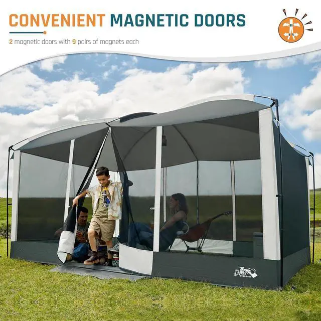 Alt view image 4 of 7 - Screen House Tent 13x9 FT with Netting Mesh & 2 Magnetic Doors | Portable Sunshade Screen Room Canopy Shelter with Projection Screen for 12 People, Outdoor Gazebo for Backyard Camping Patio