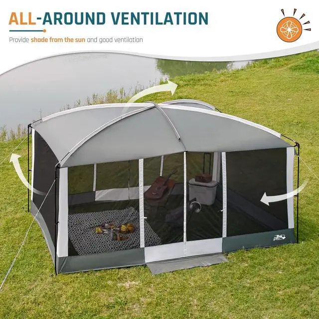 Alt view image 5 of 7 - Screen House Tent 13x9 FT with Netting Mesh & 2 Magnetic Doors | Portable Sunshade Screen Room Canopy Shelter with Projection Screen for 12 People, Outdoor Gazebo for Backyard Camping Patio