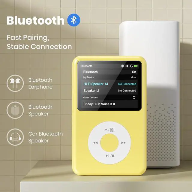 Alt view image 3 of 7 - Mp3 Player with Bluetooth Y1 Portable Music Digital Players Supports Playlist Audiobook Video Nice Gadget for Kids Lemon