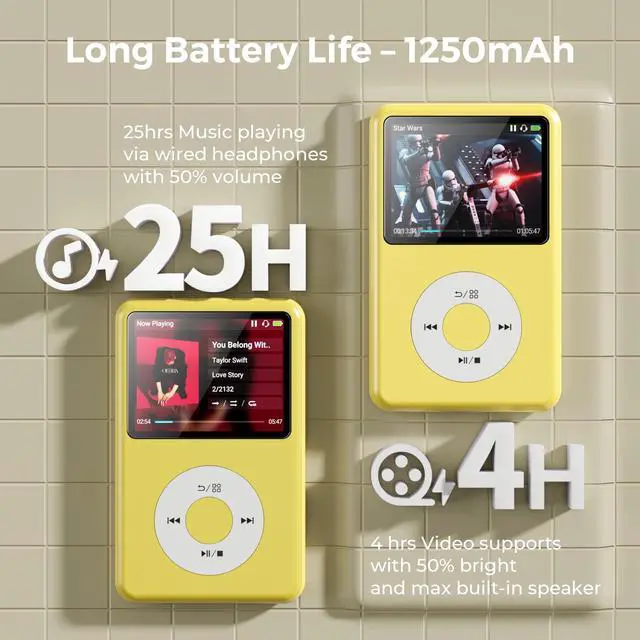Alt view image 6 of 7 - Mp3 Player with Bluetooth Y1 Portable Music Digital Players Supports Playlist Audiobook Video Nice Gadget for Kids Lemon