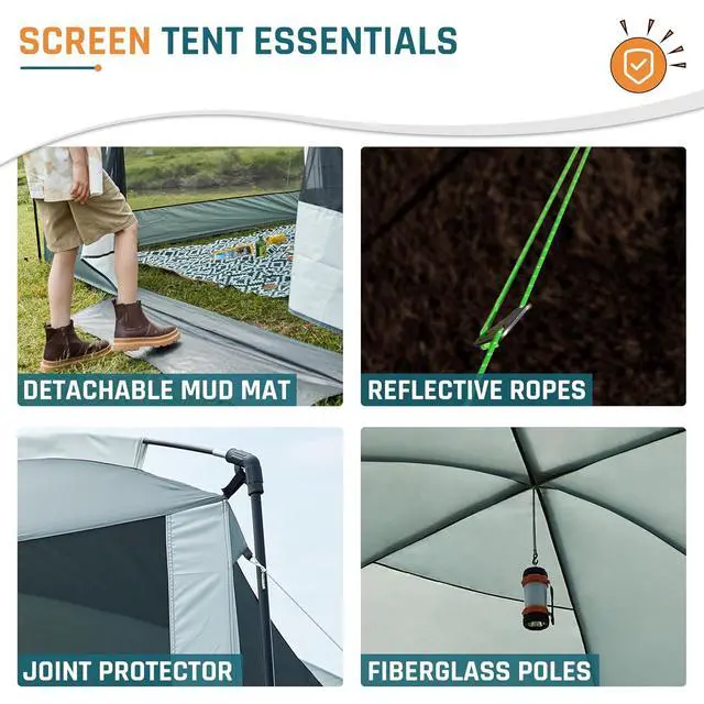Alt view image 7 of 7 - Screen House Tent 13x9 FT with Netting Mesh & 2 Magnetic Doors | Portable Sunshade Screen Room Canopy Shelter with Projection Screen for 12 People, Outdoor Gazebo for Backyard Camping Patio