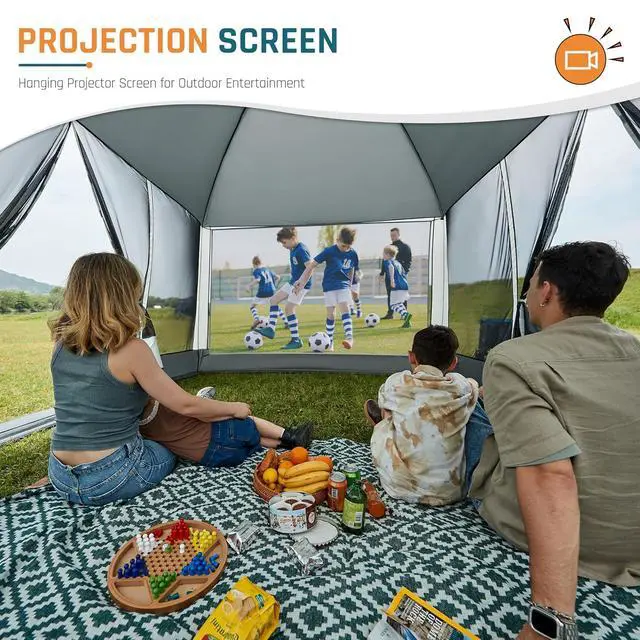 Alt view image 6 of 7 - Screen House Tent 13x9 FT with Netting Mesh & 2 Magnetic Doors | Portable Sunshade Screen Room Canopy Shelter with Projection Screen for 12 People, Outdoor Gazebo for Backyard Camping Patio