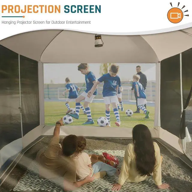 Alt view image 6 of 7 - Screen House Tent 13x9 FT with Netting Mesh & 2 Magnetic Doors | Portable Sunshade Screen Room Canopy Shelter with Projection Screen for 12 People, Outdoor Gazebo for Backyard Camping Patio