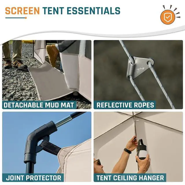 Alt view image 7 of 7 - Screen House Tent 13x9 FT with Netting Mesh & 2 Magnetic Doors | Portable Sunshade Screen Room Canopy Shelter with Projection Screen for 12 People, Outdoor Gazebo for Backyard Camping Patio