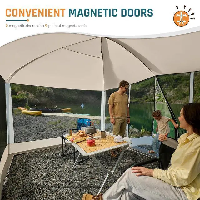 Alt view image 5 of 7 - Screen House Tent 13x9 FT with Netting Mesh & 2 Magnetic Doors | Portable Sunshade Screen Room Canopy Shelter with Projection Screen for 12 People, Outdoor Gazebo for Backyard Camping Patio