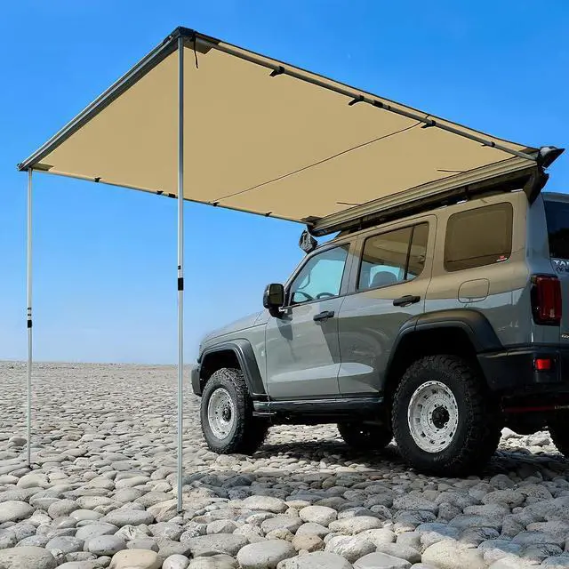 Main image of Vehicle Awning 8.2'×8.2' Roof Rack Pull-Out Sun Shade UPF 50+ | Retractable Camper Awning with 420D Ripstop Oxford Fabric, PU1000mm Waterproof, Jeep/SUV/Truck/Van/Car Awning for Overlanding