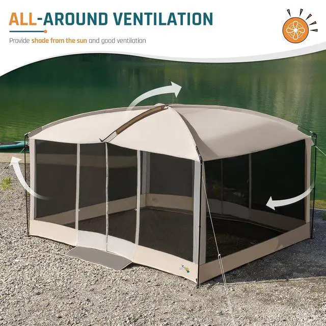 Alt view image 4 of 7 - Screen House Tent 13x9 FT with Netting Mesh & 2 Magnetic Doors | Portable Sunshade Screen Room Canopy Shelter with Projection Screen for 12 People, Outdoor Gazebo for Backyard Camping Patio