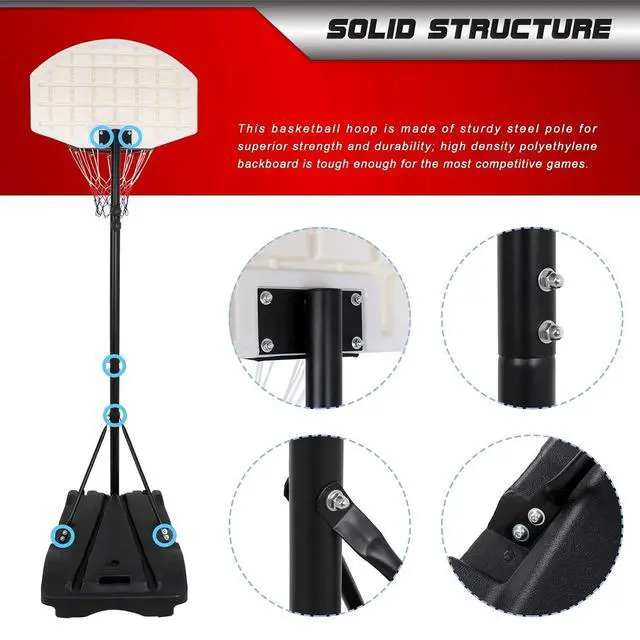 Alt view image 4 of 7 - Kids Portable 5.4-7 Ft Height Adjustable Basketball Hoop Stand, 28 Inch Backboard, Basketball Goals Indoor/Outdoor