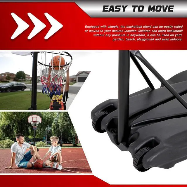 Alt view image 6 of 7 - Kids Portable 5.4-7 Ft Height Adjustable Basketball Hoop Stand, 28 Inch Backboard, Basketball Goals Indoor/Outdoor