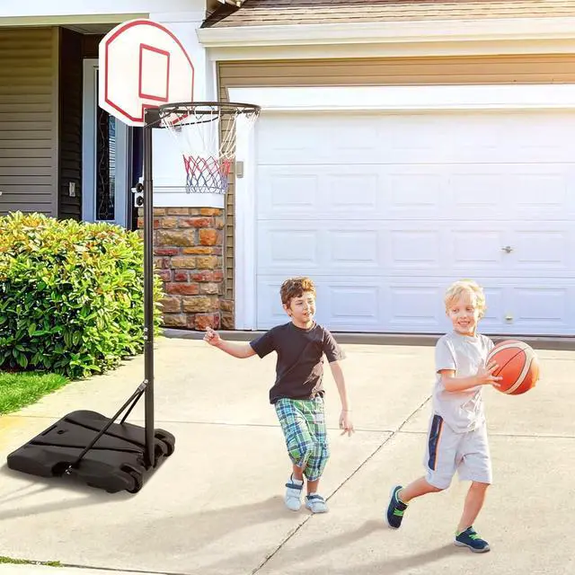 Alt view image 7 of 7 - Kids Portable 5.4-7 Ft Height Adjustable Basketball Hoop Stand, 28 Inch Backboard, Basketball Goals Indoor/Outdoor