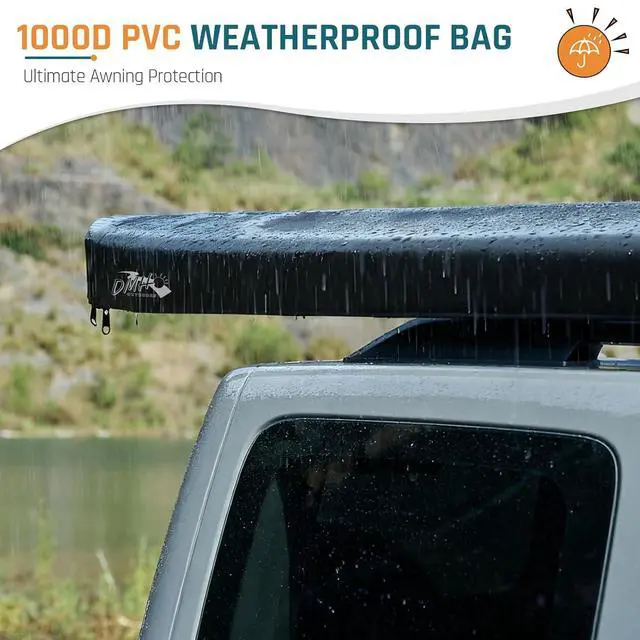 Alt view image 6 of 7 - Vehicle Awning 8.2'×8.2' Roof Rack Pull-Out Sun Shade UPF 50+ | Retractable Camper Awning with 420D Ripstop Oxford Fabric, PU1000mm Waterproof, Jeep/SUV/Truck/Van/Car Awning for Overlanding