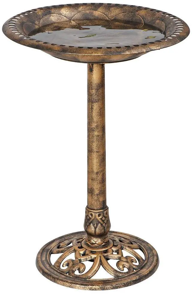 Main image of 28 Inch Height Pedestal Bird Bath - Antique Green Resin Birdbath for Vintage Decoration in Outdoor Garden Courtyard