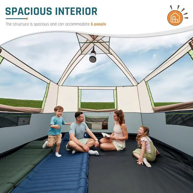 Alt view image 3 of 7 - 6/8/10 Person Tents for Camping Cabin Tent with Screen Porch | Weatherproof Family Tent with Rainfly & 5 Mesh Windows, Windproof Car Camping Tent with Carry Bag for Outdoor Camping Hiking