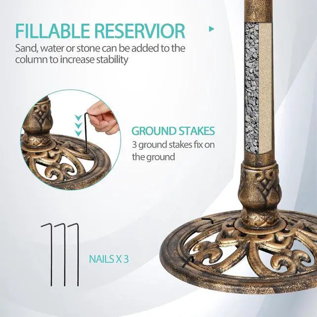 Alt view image 4 of 7 - 28 Inch Height Pedestal Bird Bath - Antique Green Resin Birdbath for Vintage Decoration in Outdoor Garden Courtyard