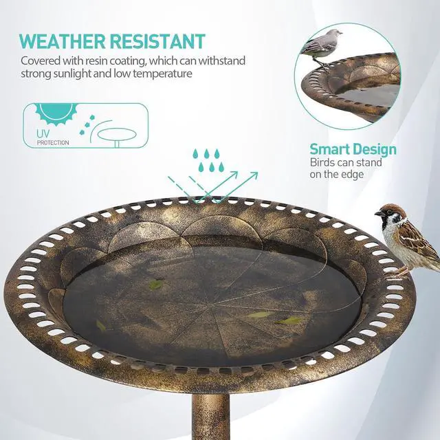 Alt view image 5 of 7 - 28 Inch Height Pedestal Bird Bath - Antique Green Resin Birdbath for Vintage Decoration in Outdoor Garden Courtyard