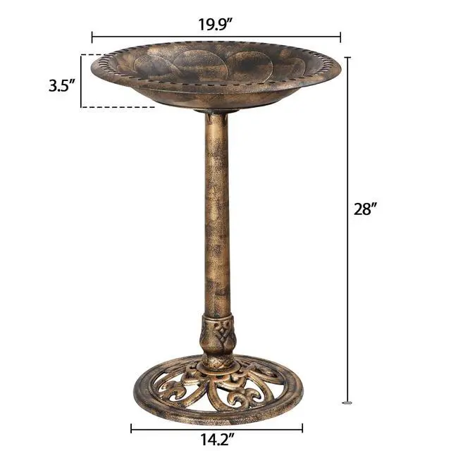 Alt view image 7 of 7 - 28 Inch Height Pedestal Bird Bath - Antique Green Resin Birdbath for Vintage Decoration in Outdoor Garden Courtyard