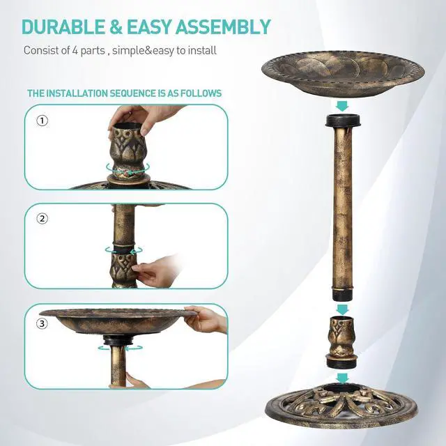 Alt view image 3 of 7 - 28 Inch Height Pedestal Bird Bath - Antique Green Resin Birdbath for Vintage Decoration in Outdoor Garden Courtyard