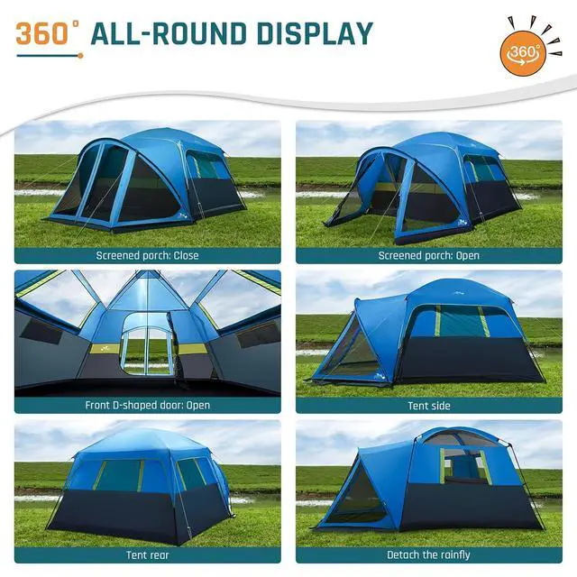 Alt view image 7 of 7 - 6/8/10 Person Tents for Camping Cabin Tent with Screen Porch | Weatherproof Family Tent with Rainfly & 5 Mesh Windows, Windproof Car Camping Tent with Carry Bag for Outdoor Camping Hiking