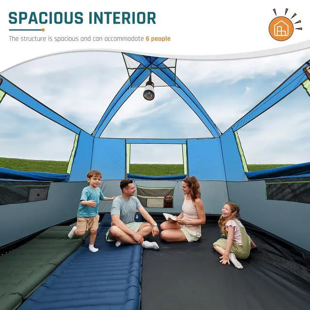 Alt view image 3 of 7 - 6/8/10 Person Tents for Camping Cabin Tent with Screen Porch | Weatherproof Family Tent with Rainfly & 5 Mesh Windows, Windproof Car Camping Tent with Carry Bag for Outdoor Camping Hiking