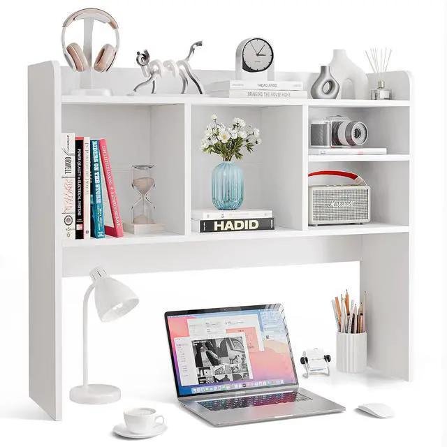 Main image of Wooden Desktop Bookshelf with 6 Shelves3-Tier Desk Organizer Hutch for Computer Desk, Home or Office (White)