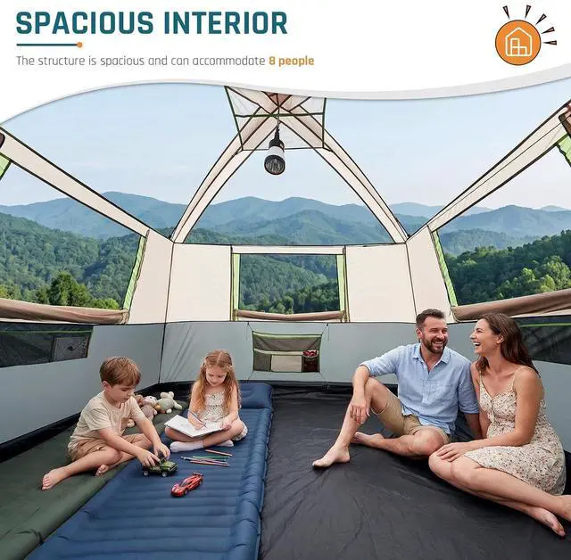 Alt view image 3 of 7 - 6/8/10 Person Tents for Camping Cabin Tent with Screen Porch | Weatherproof Family Tent with Rainfly & 5 Mesh Windows, Windproof Car Camping Tent with Carry Bag for Outdoor Camping Hiking