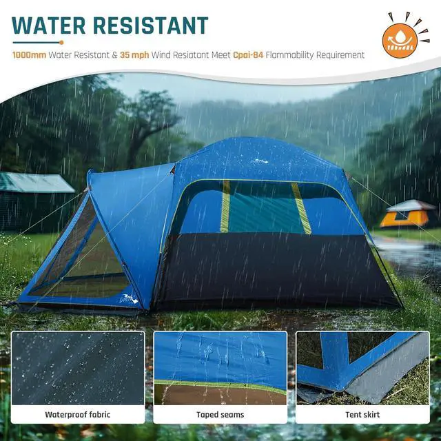 Alt view image 4 of 7 - 6/8/10 Person Tents for Camping Cabin Tent with Screen Porch | Weatherproof Family Tent with Rainfly & 5 Mesh Windows, Windproof Car Camping Tent with Carry Bag for Outdoor Camping Hiking