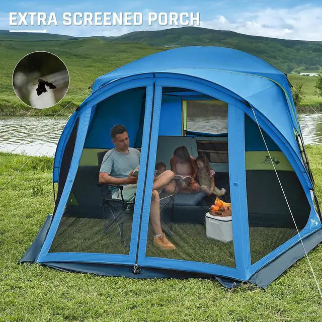 Alt view image 2 of 7 - 6/8/10 Person Tents for Camping Cabin Tent with Screen Porch | Weatherproof Family Tent with Rainfly & 5 Mesh Windows, Windproof Car Camping Tent with Carry Bag for Outdoor Camping Hiking