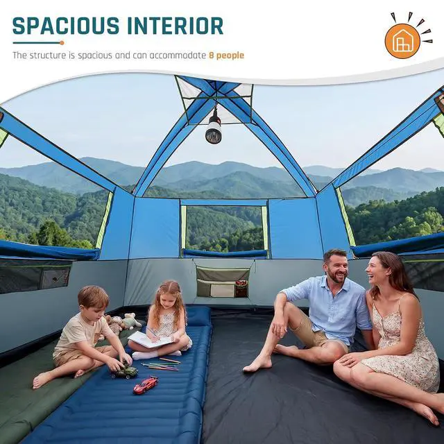 Alt view image 4 of 7 - 6/8/10 Person Tents for Camping Cabin Tent with Screen Porch | Weatherproof Family Tent with Rainfly & 5 Mesh Windows, Windproof Car Camping Tent with Carry Bag for Outdoor Camping Hiking