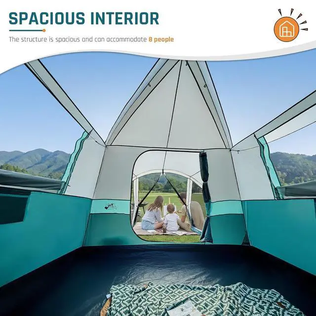 Alt view image 3 of 7 - 6/8/10 Person Tents for Camping Cabin Tent with Screen Porch | Weatherproof Family Tent with Rainfly & 5 Mesh Windows, Windproof Car Camping Tent with Carry Bag for Outdoor Camping Hiking