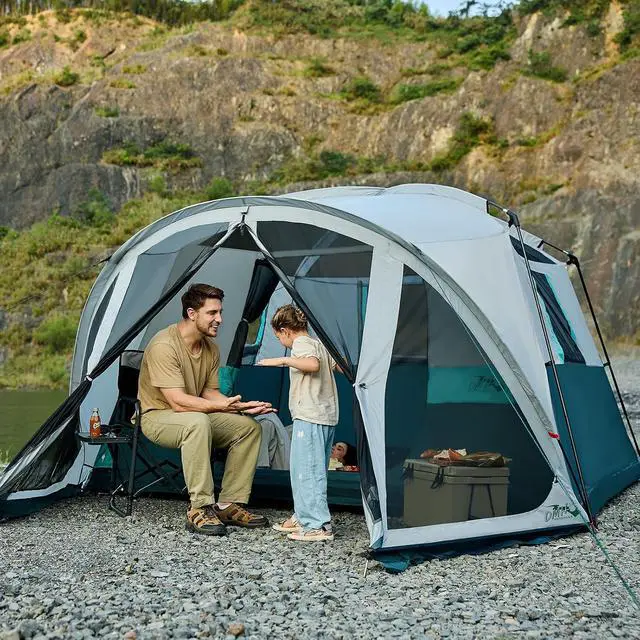 Alt view image 4 of 7 - 6/8/10 Person Tents for Camping Cabin Tent with Screen Porch | Weatherproof Family Tent with Rainfly & 5 Mesh Windows, Windproof Car Camping Tent with Carry Bag for Outdoor Camping Hiking