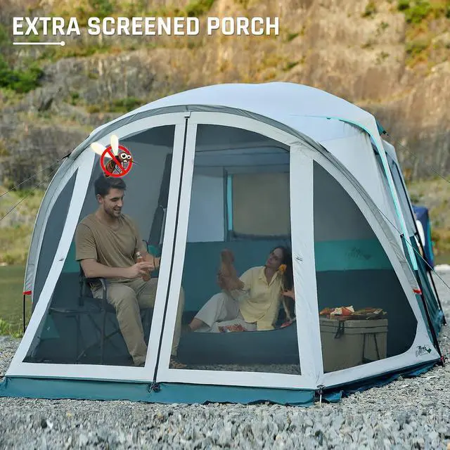 Alt view image 2 of 7 - 6/8/10 Person Tents for Camping Cabin Tent with Screen Porch | Weatherproof Family Tent with Rainfly & 5 Mesh Windows, Windproof Car Camping Tent with Carry Bag for Outdoor Camping Hiking