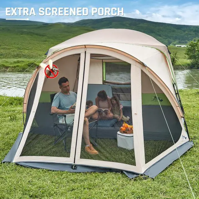 Alt view image 2 of 7 - 6/8/10 Person Tents for Camping Cabin Tent with Screen Porch | Weatherproof Family Tent with Rainfly & 5 Mesh Windows, Windproof Car Camping Tent with Carry Bag for Outdoor Camping Hiking