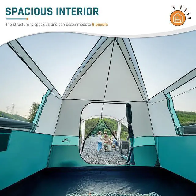 Alt view image 3 of 7 - 6/8/10 Person Tents for Camping Cabin Tent with Screen Porch | Weatherproof Family Tent with Rainfly & 5 Mesh Windows, Windproof Car Camping Tent with Carry Bag for Outdoor Camping Hiking