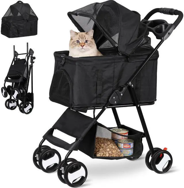 Main image of Pet Stroller 4 Wheels Dog Cat Stroller for Small Medium Dog Cats Carrier Jogger Travel Foldable Puppy with Detachable Carrier