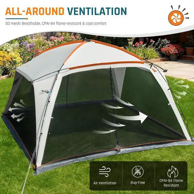 Alt view image 2 of 7 - Screen House Tent 12x12 FT with Mesh Walls & 2 Zipper Doors | Portable Sunshade Screen Room Canopy Shelter with Carry Bay, Outdoor Gazebo for 10 People Backyard Picnic Camping Patio Beach