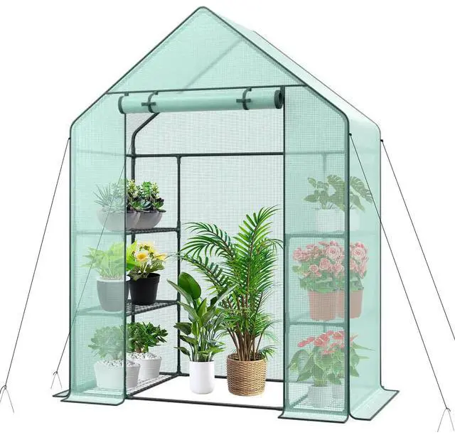 Main image of 3 Tier 6 Shelves Mini Walk-in Greenhouse, 56 x 28 x 76 inch, Durable PE Cover Green House Kit with Anchors and Ropes, Outdoor Plant Gardening Hot House for Growing Vegetables, Flowers
