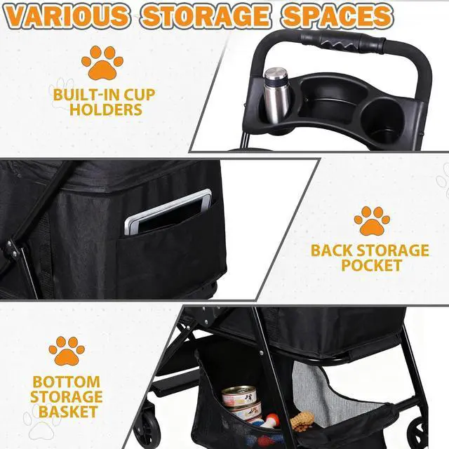 Alt view image 5 of 7 - Pet Stroller 4 Wheels Dog Cat Stroller for Small Medium Dog Cats Carrier Jogger Travel Foldable Puppy with Detachable Carrier