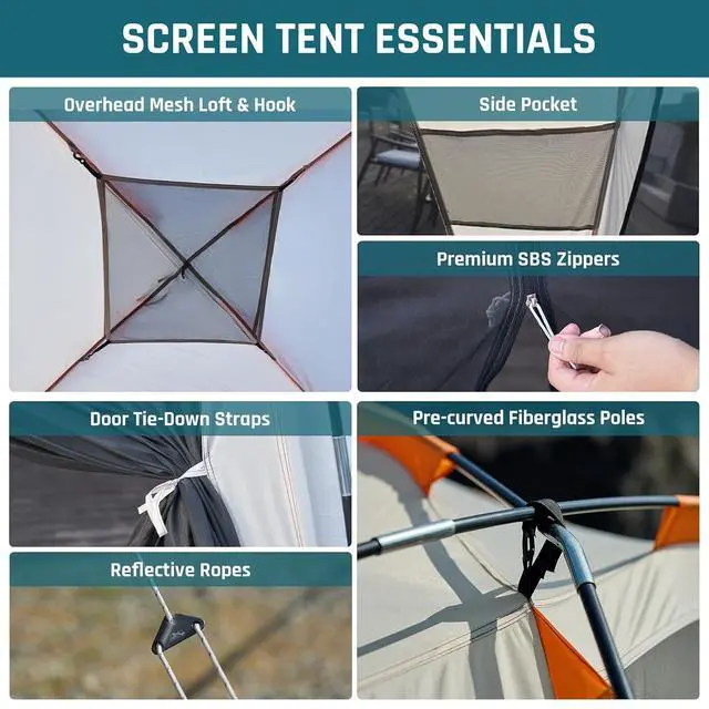 Alt view image 7 of 7 - Screen House Tent 12x12 FT with Mesh Walls & 2 Zipper Doors | Portable Sunshade Screen Room Canopy Shelter with Carry Bay, Outdoor Gazebo for 10 People Backyard Picnic Camping Patio Beach