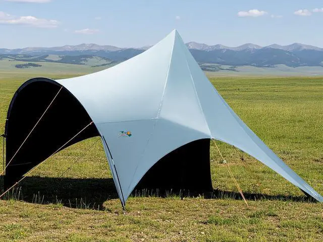 Main image of Blackout Camping Tarp w/Poles Camping Shade Canopy UPF 50+ | Large 8'6" Tall Butterfly Camping Awning Tent Tarp with 360°Sun Shelter, Easy Setup Waterproof for Car, Outdoor, Picnic Gray