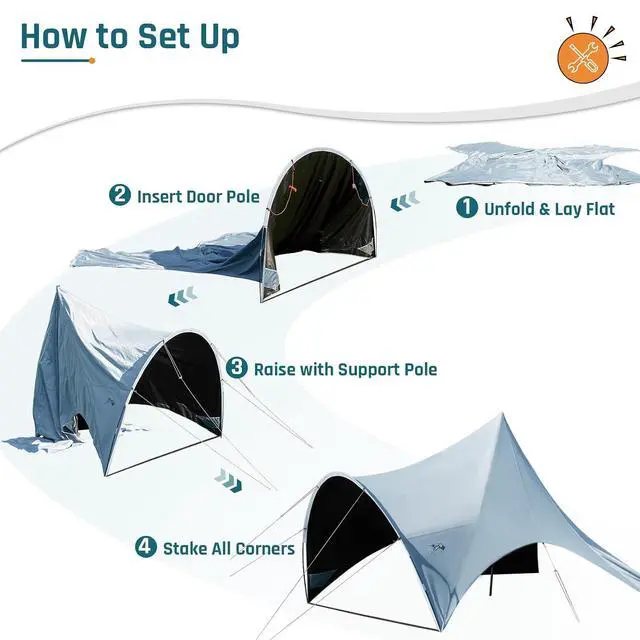 Alt view image 5 of 7 - Blackout Camping Tarp w/Poles Camping Shade Canopy UPF 50+ | Large 8'6" Tall Butterfly Camping Awning Tent Tarp with 360°Sun Shelter, Easy Setup Waterproof for Car, Outdoor, Picnic Gray