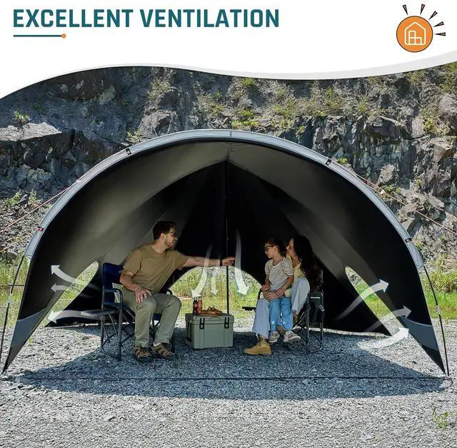 Alt view image 3 of 7 - Blackout Camping Tarp w/Poles Camping Shade Canopy UPF 50+ | Large 8'6" Tall Butterfly Camping Awning Tent Tarp with 360°Sun Shelter, Easy Setup Waterproof for Car, Outdoor, Picnic Gray