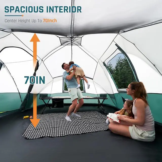 Alt view image 2 of 7 - 8/11 Person Large Family Camping Tent Tunnel Tent with Porch | Water Resistant Windproof Tents for Camping with Rainfly, 6 Mesh Windows, Double Layer, Carry Bag for Car Camping, Patio