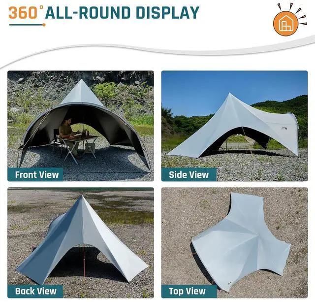 Alt view image 7 of 7 - Blackout Camping Tarp w/Poles Camping Shade Canopy UPF 50+ | Large 8'6" Tall Butterfly Camping Awning Tent Tarp with 360°Sun Shelter, Easy Setup Waterproof for Car, Outdoor, Picnic Gray