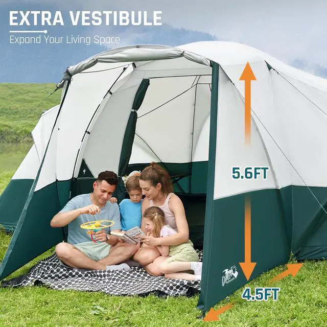 Alt view image 3 of 7 - 8/11 Person Large Family Camping Tent Tunnel Tent with Porch | Water Resistant Windproof Tents for Camping with Rainfly, 6 Mesh Windows, Double Layer, Carry Bag for Car Camping, Patio
