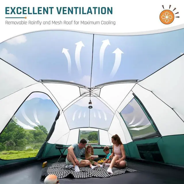 Alt view image 4 of 7 - 8/11 Person Large Family Camping Tent Tunnel Tent with Porch | Water Resistant Windproof Tents for Camping with Rainfly, 6 Mesh Windows, Double Layer, Carry Bag for Car Camping, Patio
