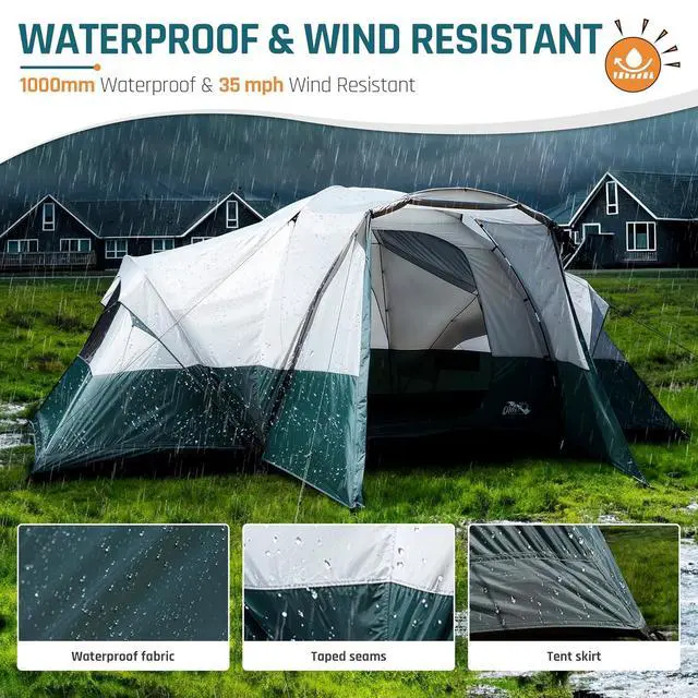 Alt view image 5 of 7 - 8/11 Person Large Family Camping Tent Tunnel Tent with Porch | Water Resistant Windproof Tents for Camping with Rainfly, 6 Mesh Windows, Double Layer, Carry Bag for Car Camping, Patio